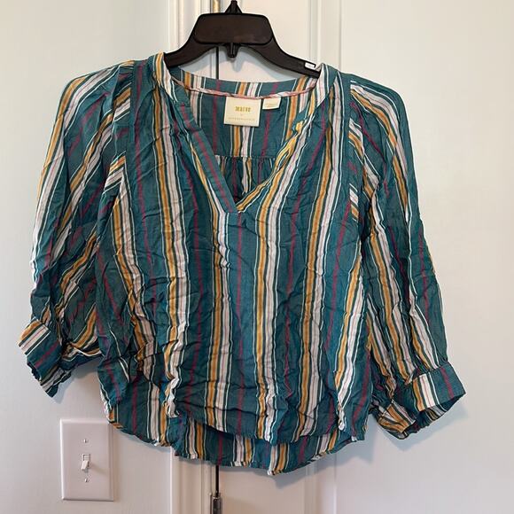 Anthropologie Maeve Striped Brenda Peasant Balloon Sleeve Blouse - Picture 2 of 13